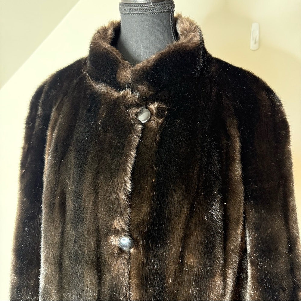 STERLING STALL Vintage Union Made Faux Fur Coat 1986 Button Front Pockets Sz 12 - Picture 5 of 16